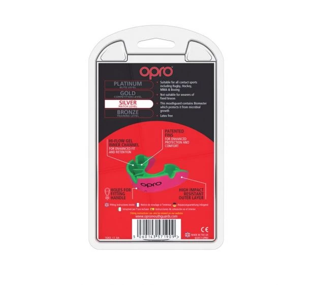 PROTECTION OPRO Mouth Guard Silver - Pink/Fl Green 5 PROTECTION OPRO Mouth Guard Silver - Pink/Fl Green