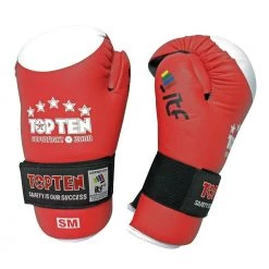 TopTen TOP TEN ITF Taekwon-Do Superfight Leather Red/White Open Hand Gloves, 2053-4