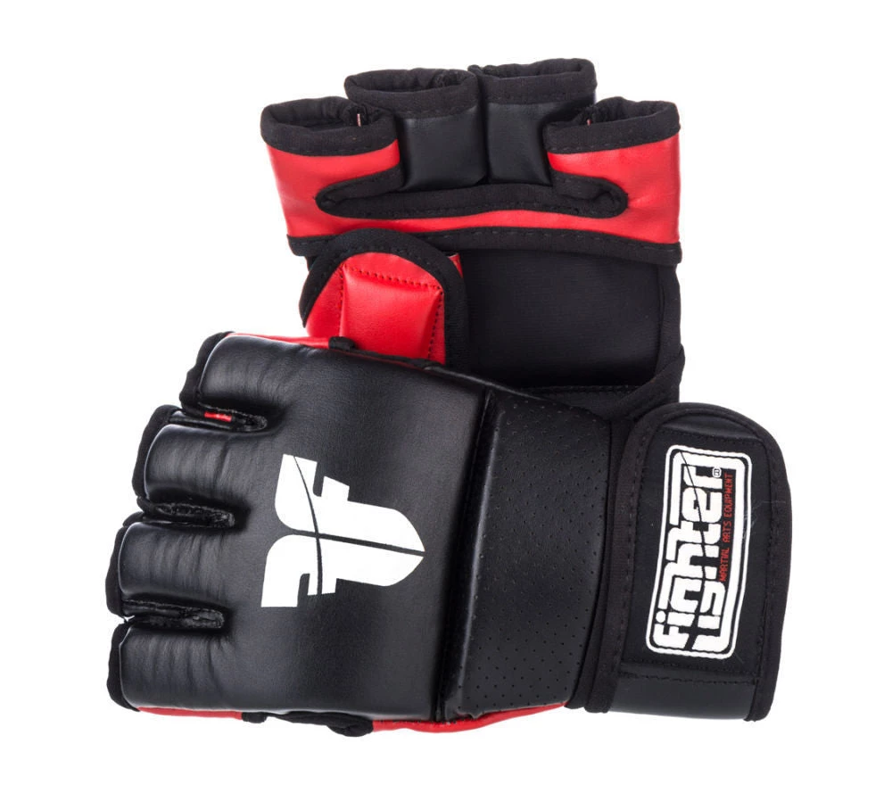 Fighter Black/Red Synthetic Leather MMA Gloves, FMG01 3 Fighter Black/Red Synthetic Leather MMA Gloves, FMG01